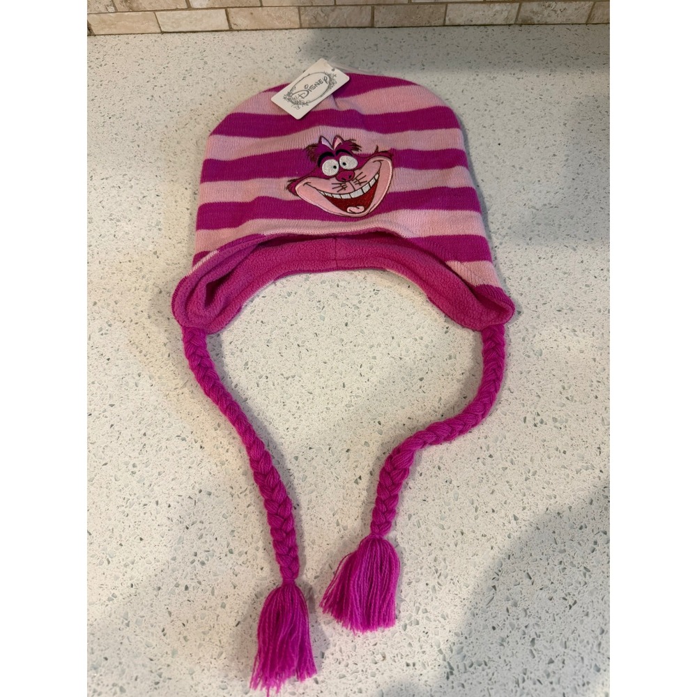 Cheshire Cat Pink Striped Knit Ear Flap Lined Beanie